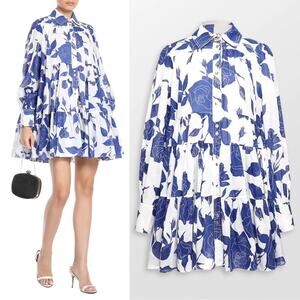 Aje Vie Voile Smock Tiered Collared Long Sleeve Mini Dress Size 8 NWT Neo Rose